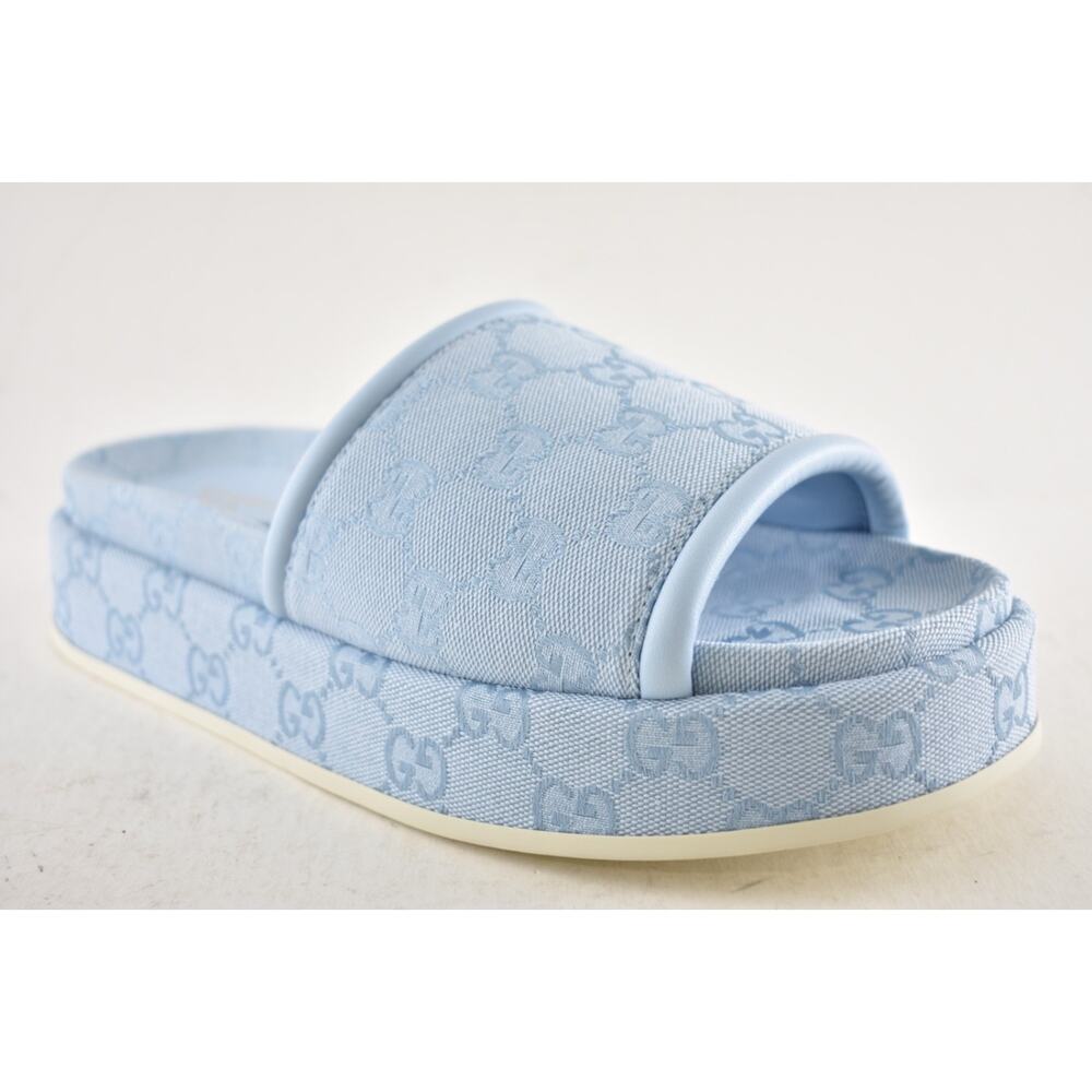 Gucci Light Blue GG Monogram Logo Canvas Mule Flat Slide Platform Sandal 39.5 - Picture 6 of 16